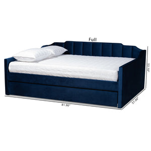 Baxton Studio Baxton Studio Lennon Modern Navy Blue Velvet Daybed with Trundle - Elegant Comfort for Guests Queen CF9172-Navy Blue Velvet-Daybed-Q/T