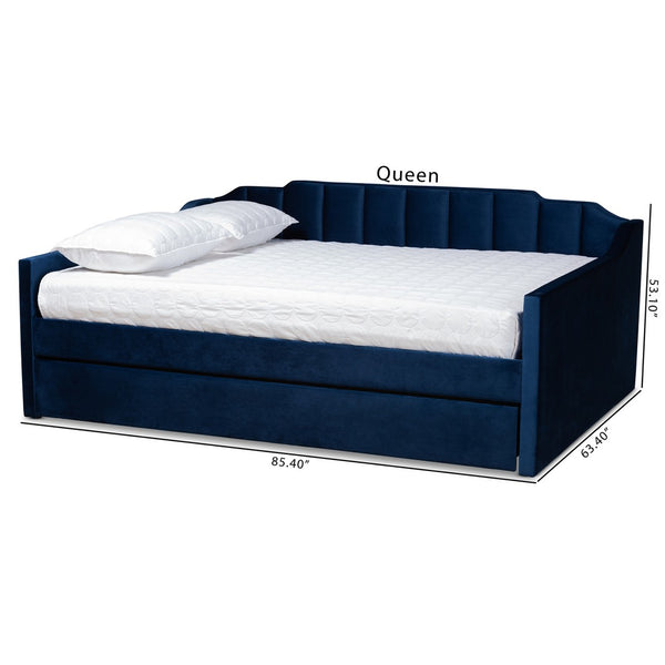 Baxton Studio Baxton Studio Lennon Modern Navy Blue Velvet Daybed with Trundle - Elegant Comfort for Guests Queen CF9172-Navy Blue Velvet-Daybed-Q/T