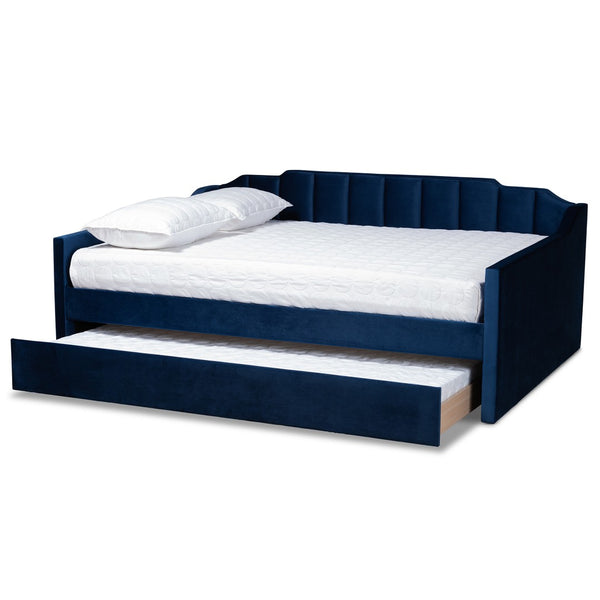 Baxton Studio Baxton Studio Lennon Modern Navy Blue Velvet Daybed with Trundle - Elegant Comfort for Guests Queen CF9172-Navy Blue Velvet-Daybed-Q/T