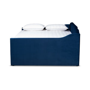 Baxton Studio Baxton Studio Lennon Modern Navy Blue Velvet Daybed with Trundle - Elegant Comfort for Guests Queen CF9172-Navy Blue Velvet-Daybed-Q/T