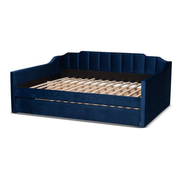 Baxton Studio Baxton Studio Lennon Modern Navy Blue Velvet Daybed with Trundle - Elegant Comfort for Guests Queen CF9172-Navy Blue Velvet-Daybed-Q/T