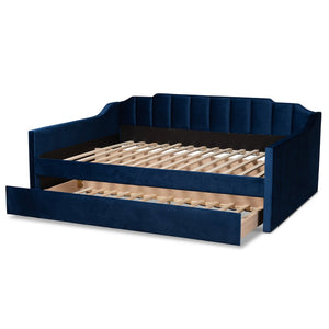 Baxton Studio Baxton Studio Lennon Modern Navy Blue Velvet Daybed with Trundle - Elegant Comfort for Guests Queen CF9172-Navy Blue Velvet-Daybed-Q/T