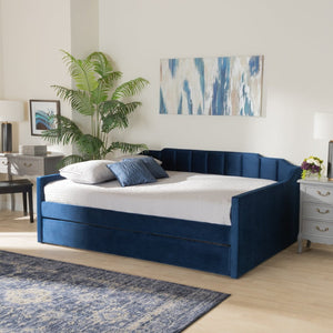Baxton Studio Baxton Studio Lennon Modern Navy Blue Velvet Daybed with Trundle - Elegant Comfort for Guests Queen CF9172-Navy Blue Velvet-Daybed-Q/T