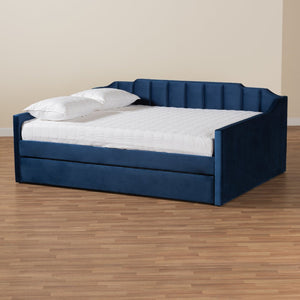 Baxton Studio Baxton Studio Lennon Modern Navy Blue Velvet Daybed with Trundle - Elegant Comfort for Guests Queen CF9172-Navy Blue Velvet-Daybed-Q/T