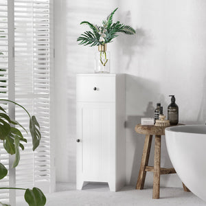 English Elm kleankin Compact Bathroom Storage Cabinet 12.5" W x 35" H with Drawer, Adjustable Shelf, Anti-Tip, White Elegance W2225P216994