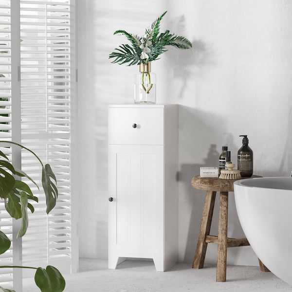 English Elm kleankin Compact Bathroom Storage Cabinet 12.5" W x 35" H with Drawer, Adjustable Shelf, Anti-Tip, White Elegance W2225P216994