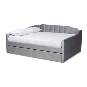 Baxton Studio Baxton Studio Grey Velvet Full Daybed with Trundle - Modern Elegance and Versatile Sleep Solution CF9172-Silver Grey Velvet-Daybed-F/T