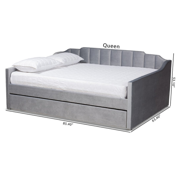 Baxton Studio Baxton Studio Grey Velvet Full Daybed with Trundle - Modern Elegance and Versatile Sleep Solution CF9172-Silver Grey Velvet-Daybed-F/T