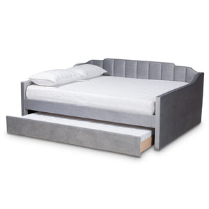 Baxton Studio Baxton Studio Grey Velvet Full Daybed with Trundle - Modern Elegance and Versatile Sleep Solution CF9172-Silver Grey Velvet-Daybed-F/T