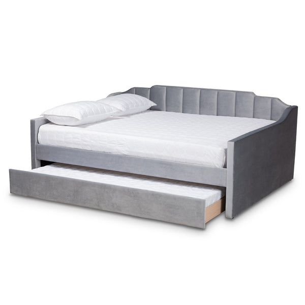 Baxton Studio Baxton Studio Grey Velvet Full Daybed with Trundle - Modern Elegance and Versatile Sleep Solution CF9172-Silver Grey Velvet-Daybed-F/T