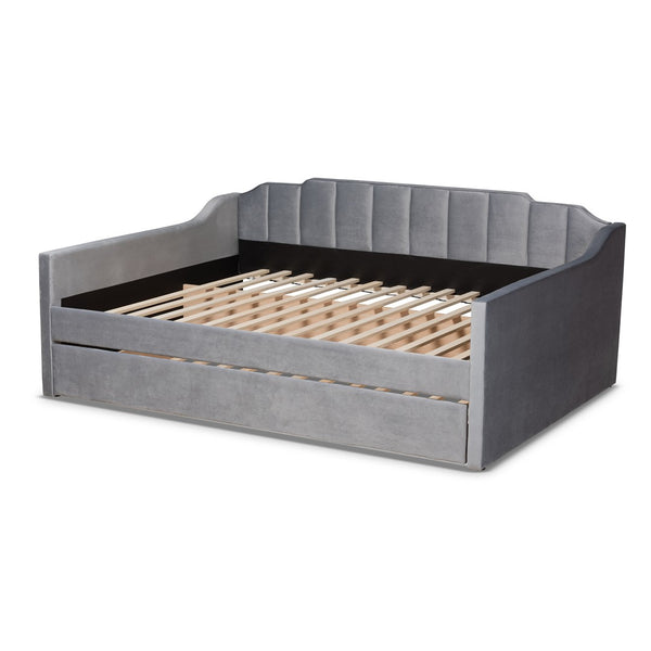 Baxton Studio Baxton Studio Grey Velvet Full Daybed with Trundle - Modern Elegance and Versatile Sleep Solution CF9172-Silver Grey Velvet-Daybed-F/T