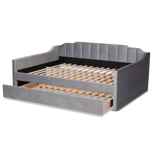 Baxton Studio Baxton Studio Grey Velvet Full Daybed with Trundle - Modern Elegance and Versatile Sleep Solution CF9172-Silver Grey Velvet-Daybed-F/T
