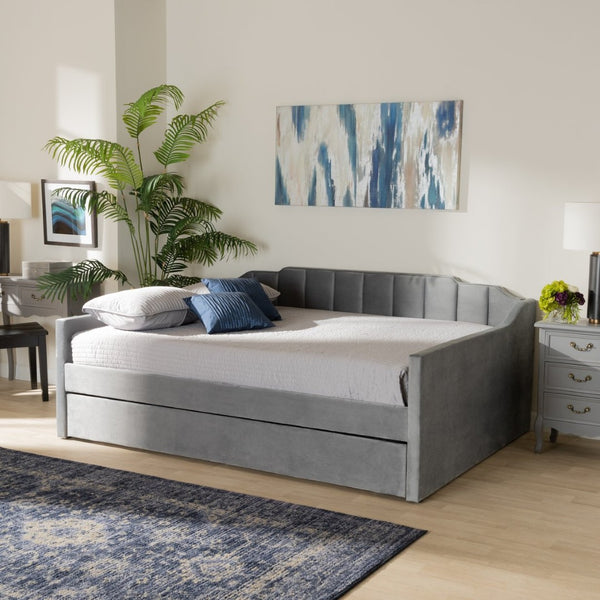 Baxton Studio Baxton Studio Grey Velvet Full Daybed with Trundle - Modern Elegance and Versatile Sleep Solution CF9172-Silver Grey Velvet-Daybed-F/T