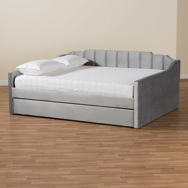 Baxton Studio Baxton Studio Grey Velvet Full Daybed with Trundle - Modern Elegance and Versatile Sleep Solution CF9172-Silver Grey Velvet-Daybed-F/T
