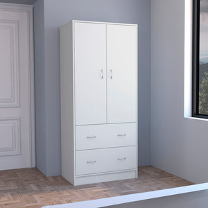 English Elm Taly Spacious 2-Door 2-Drawer Armoire with Laminated Particle Board Construction and Ample Storage Space White 35.4 L x 23.6 W x 5.9 H B070S00237