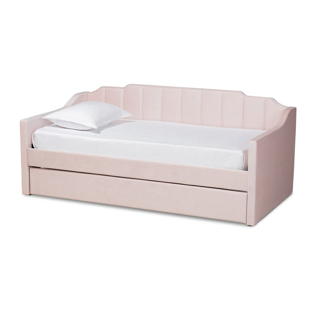 Baxton Studio Baxton Studio Modern Pink Velvet Upholstered Daybed with Trundle - Stylish Comfort for Any Room Twin CF9172-Pink Velvet Velvet-Daybed-T/T