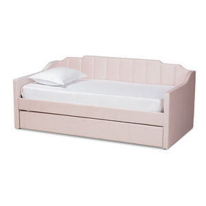 Baxton Studio Baxton Studio Modern Pink Velvet Upholstered Daybed with Trundle - Stylish Comfort for Any Room Twin CF9172-Pink Velvet Velvet-Daybed-T/T