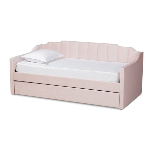 Baxton Studio Baxton Studio Modern Pink Velvet Upholstered Daybed with Trundle - Stylish Comfort for Any Room Twin CF9172-Pink Velvet Velvet-Daybed-T/T
