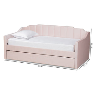 Baxton Studio Baxton Studio Modern Pink Velvet Upholstered Daybed with Trundle - Stylish Comfort for Any Room Twin CF9172-Pink Velvet Velvet-Daybed-T/T