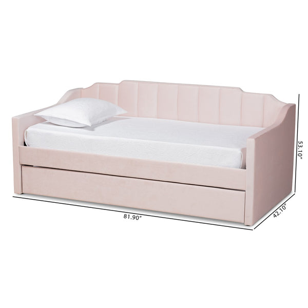 Baxton Studio Baxton Studio Modern Pink Velvet Upholstered Daybed with Trundle - Stylish Comfort for Any Room Twin CF9172-Pink Velvet Velvet-Daybed-T/T