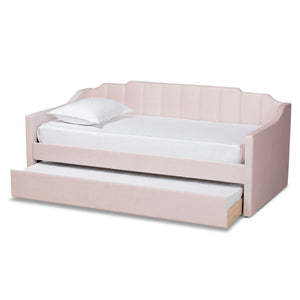 Baxton Studio Baxton Studio Modern Pink Velvet Upholstered Daybed with Trundle - Stylish Comfort for Any Room Twin CF9172-Pink Velvet Velvet-Daybed-T/T