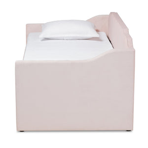 Baxton Studio Baxton Studio Modern Pink Velvet Upholstered Daybed with Trundle - Stylish Comfort for Any Room Twin CF9172-Pink Velvet Velvet-Daybed-T/T