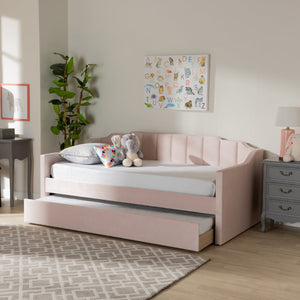 Baxton Studio Baxton Studio Modern Pink Velvet Upholstered Daybed with Trundle - Stylish Comfort for Any Room Twin CF9172-Pink Velvet Velvet-Daybed-T/T