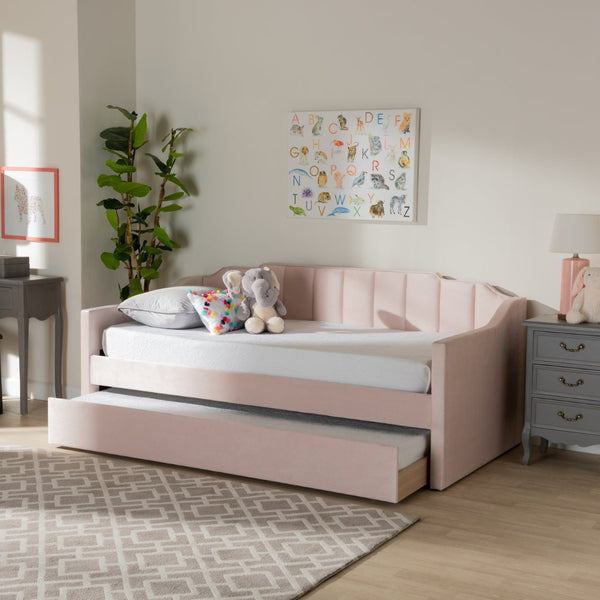 Baxton Studio Baxton Studio Modern Pink Velvet Upholstered Daybed with Trundle - Stylish Comfort for Any Room Twin CF9172-Pink Velvet Velvet-Daybed-T/T