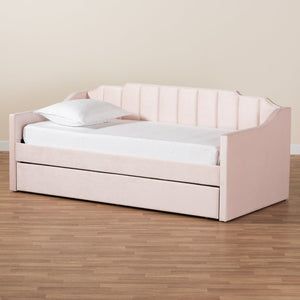 Baxton Studio Baxton Studio Modern Pink Velvet Upholstered Daybed with Trundle - Stylish Comfort for Any Room Twin CF9172-Pink Velvet Velvet-Daybed-T/T