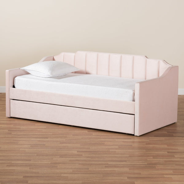 Baxton Studio Baxton Studio Modern Pink Velvet Upholstered Daybed with Trundle - Stylish Comfort for Any Room Twin CF9172-Pink Velvet Velvet-Daybed-T/T