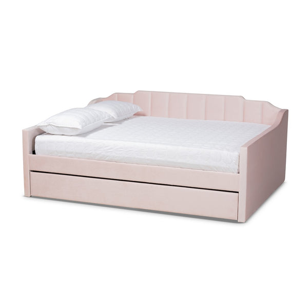 Baxton Studio Baxton Studio Modern Pink Velvet Upholstered Daybed with Trundle - Stylish Comfort for Any Room Lennon CF9172-Pink Velvet Velvet-Daybed-F/T
