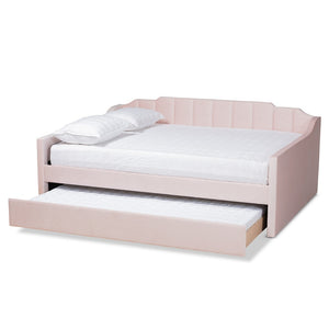 Baxton Studio Baxton Studio Modern Pink Velvet Upholstered Daybed with Trundle - Stylish Comfort for Any Room Lennon CF9172-Pink Velvet Velvet-Daybed-F/T