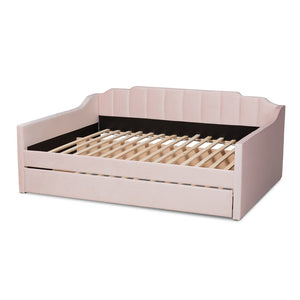 Baxton Studio Baxton Studio Modern Pink Velvet Upholstered Daybed with Trundle - Stylish Comfort for Any Room Lennon CF9172-Pink Velvet Velvet-Daybed-F/T