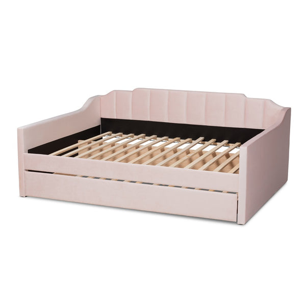 Baxton Studio Baxton Studio Modern Pink Velvet Upholstered Daybed with Trundle - Stylish Comfort for Any Room Lennon CF9172-Pink Velvet Velvet-Daybed-F/T