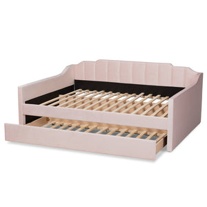 Baxton Studio Baxton Studio Modern Pink Velvet Upholstered Daybed with Trundle - Stylish Comfort for Any Room Lennon CF9172-Pink Velvet Velvet-Daybed-F/T