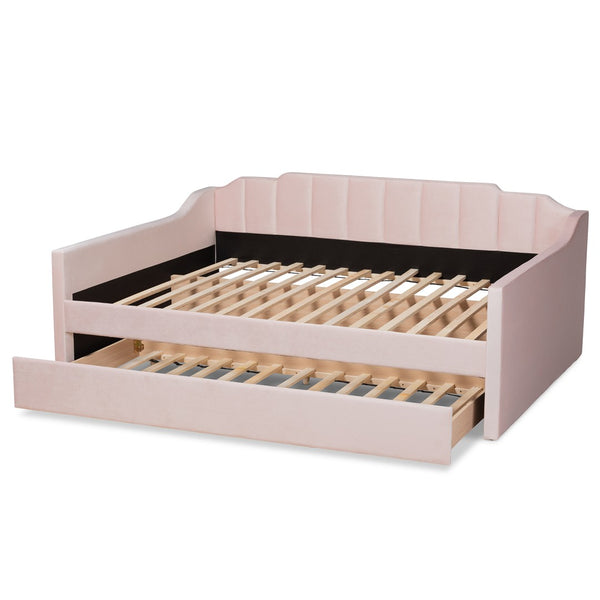 Baxton Studio Baxton Studio Modern Pink Velvet Upholstered Daybed with Trundle - Stylish Comfort for Any Room Lennon CF9172-Pink Velvet Velvet-Daybed-F/T