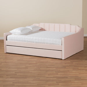Baxton Studio Baxton Studio Modern Pink Velvet Upholstered Daybed with Trundle - Stylish Comfort for Any Room Lennon CF9172-Pink Velvet Velvet-Daybed-F/T