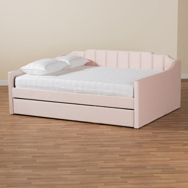 Baxton Studio Baxton Studio Modern Pink Velvet Upholstered Daybed with Trundle - Stylish Comfort for Any Room Lennon CF9172-Pink Velvet Velvet-Daybed-F/T