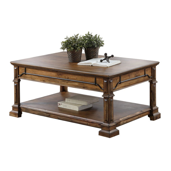 English Elm Barclay Acacia Wood Coffee Table with Open Shelf Rustic Brown Living Room Centerpiece B108P468533