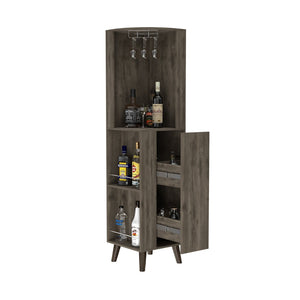 English Elm Grace Corner Bar Cabinet with Wine Rack Stemware Hanging and Concealed Shelving Storage B128S00221