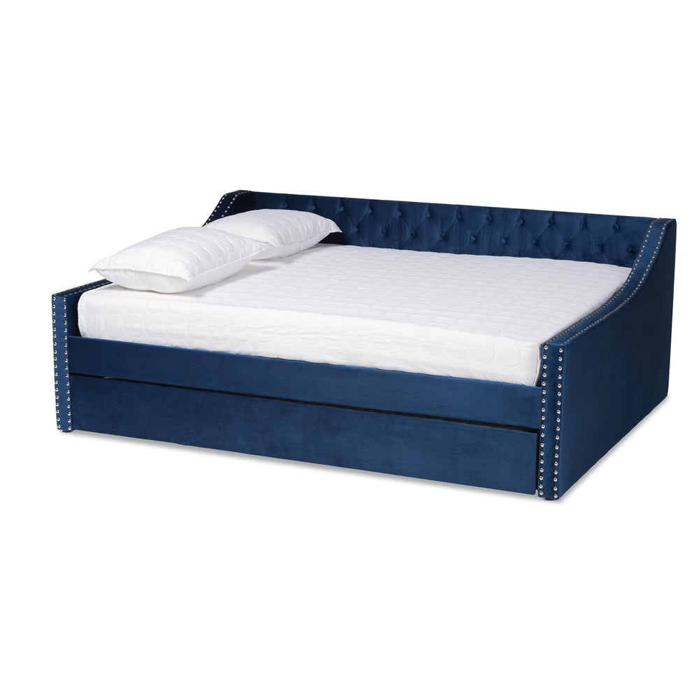 Baxton Studio Baxton Studio Raphael Queen Daybed in Navy Blue Velvet with Trundle - Modern Glamour & Comfort CF9228 -Navy Blue Velvet-Daybed-Q/T