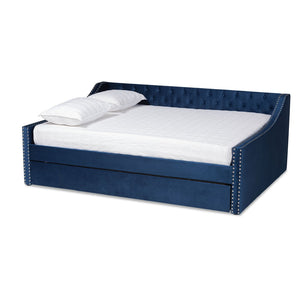 Baxton Studio Baxton Studio Raphael Queen Daybed in Navy Blue Velvet with Trundle - Modern Glamour & Comfort CF9228 -Navy Blue Velvet-Daybed-Q/T