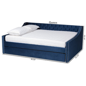 Baxton Studio Baxton Studio Raphael Queen Daybed in Navy Blue Velvet with Trundle - Modern Glamour & Comfort CF9228 -Navy Blue Velvet-Daybed-Q/T