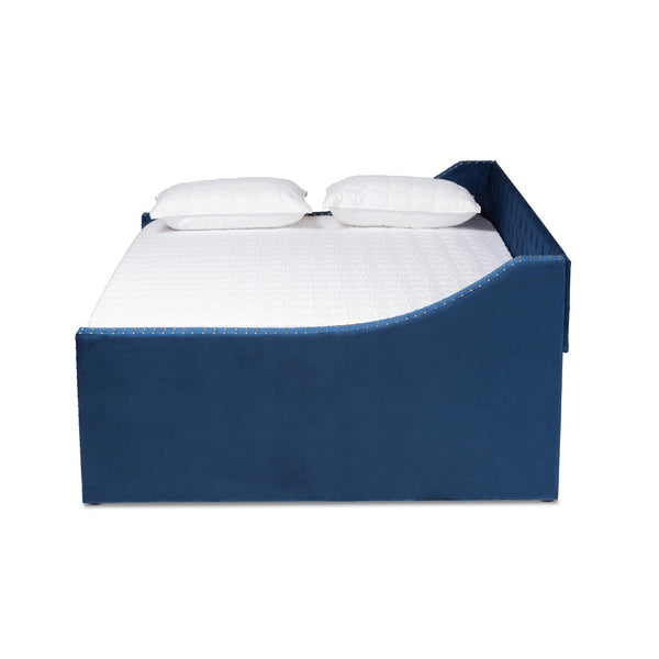 Baxton Studio Baxton Studio Raphael Queen Daybed in Navy Blue Velvet with Trundle - Modern Glamour & Comfort CF9228 -Navy Blue Velvet-Daybed-Q/T