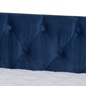 Baxton Studio Baxton Studio Raphael Queen Daybed in Navy Blue Velvet with Trundle - Modern Glamour & Comfort CF9228 -Navy Blue Velvet-Daybed-Q/T