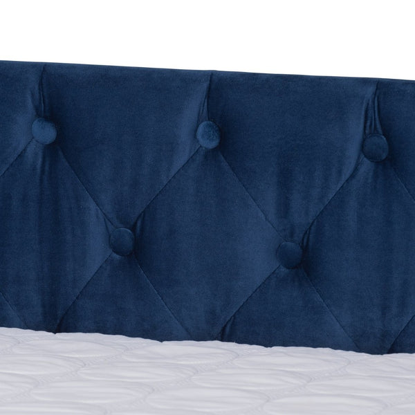 Baxton Studio Baxton Studio Raphael Queen Daybed in Navy Blue Velvet with Trundle - Modern Glamour & Comfort CF9228 -Navy Blue Velvet-Daybed-Q/T
