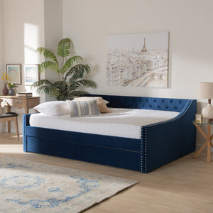 Baxton Studio Baxton Studio Raphael Queen Daybed in Navy Blue Velvet with Trundle - Modern Glamour & Comfort CF9228 -Navy Blue Velvet-Daybed-Q/T