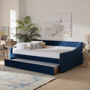 Baxton Studio Baxton Studio Raphael Queen Daybed in Navy Blue Velvet with Trundle - Modern Glamour & Comfort CF9228 -Navy Blue Velvet-Daybed-Q/T
