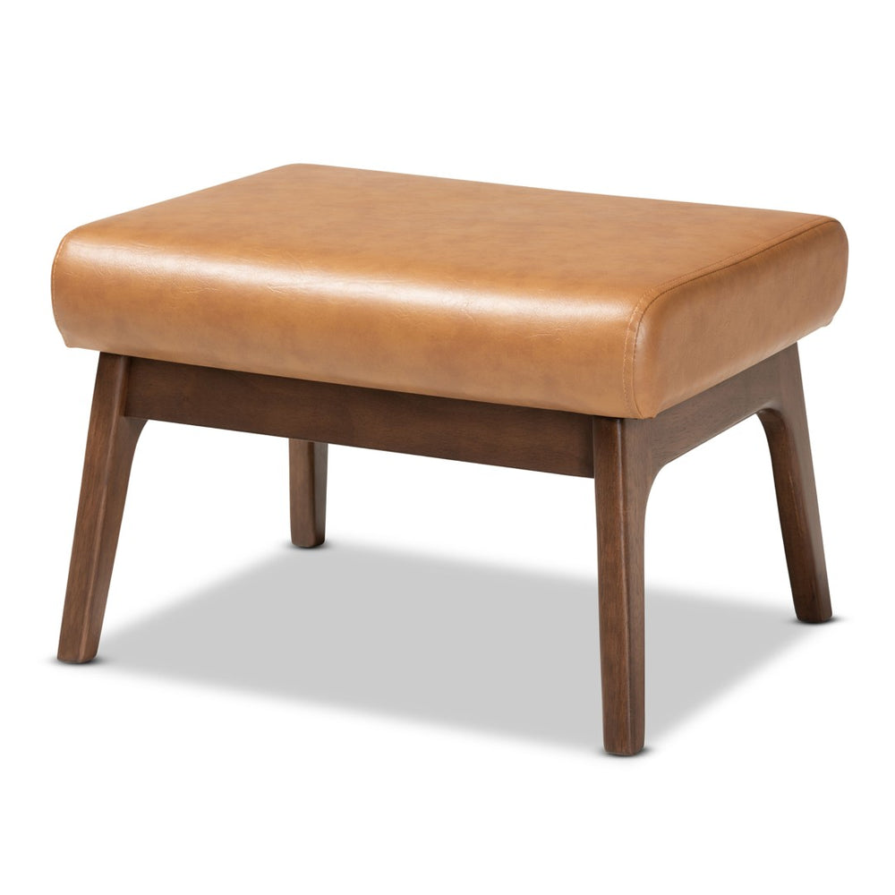 Baxton Studio Baxton Studio Bianca Mid-Century Ottoman – Elegant Walnut Frame & Tan Faux Leather for Modern Spaces Bianca-Tan/Walnut Brown-Otto