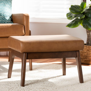 Baxton Studio Baxton Studio Bianca Mid-Century Ottoman – Elegant Walnut Frame & Tan Faux Leather for Modern Spaces Bianca-Tan/Walnut Brown-Otto